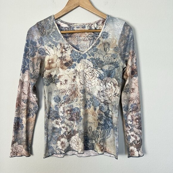 Vintage 90s Y2K Long Sleeve Top Pastel‎ Floral Fairy Embellished Size Medium - Picture 1 of 11
